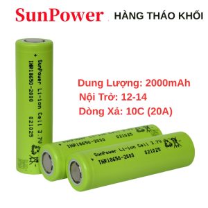 Pin 18650 SunPower 2000mah Xả 10C 20A Nội Trở 12-14 Hàng Tháo Khối Chuyên Dùng Cho Máy Công Cụ Xả Cao